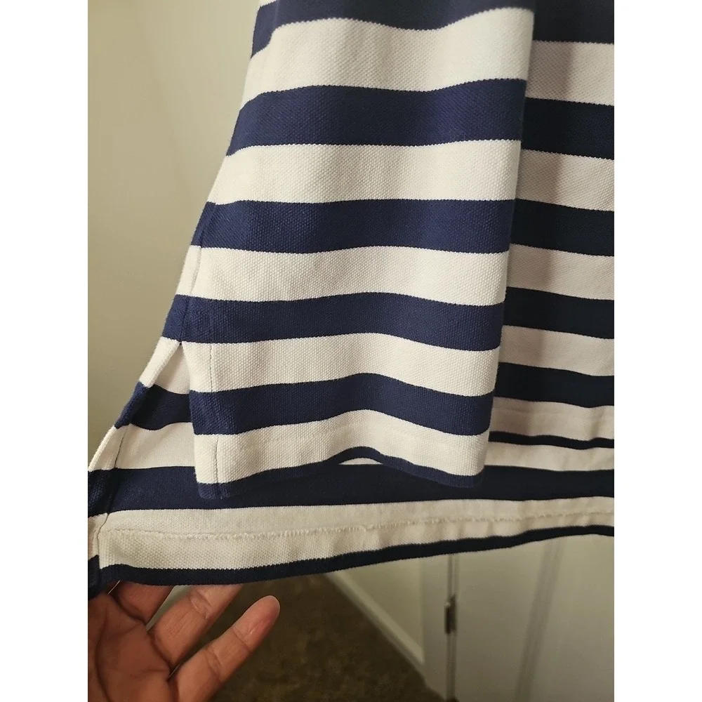 VTG 90s Polo Ralph Lauren Striped‎ Shirt Mens Navy White Crest Embroidered Sz L